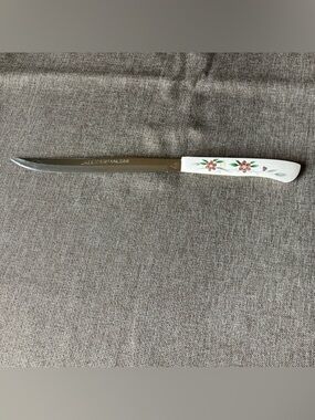 VTG Household Surgical Stainless Carving Knife White Handle Red Vine flowers 13"